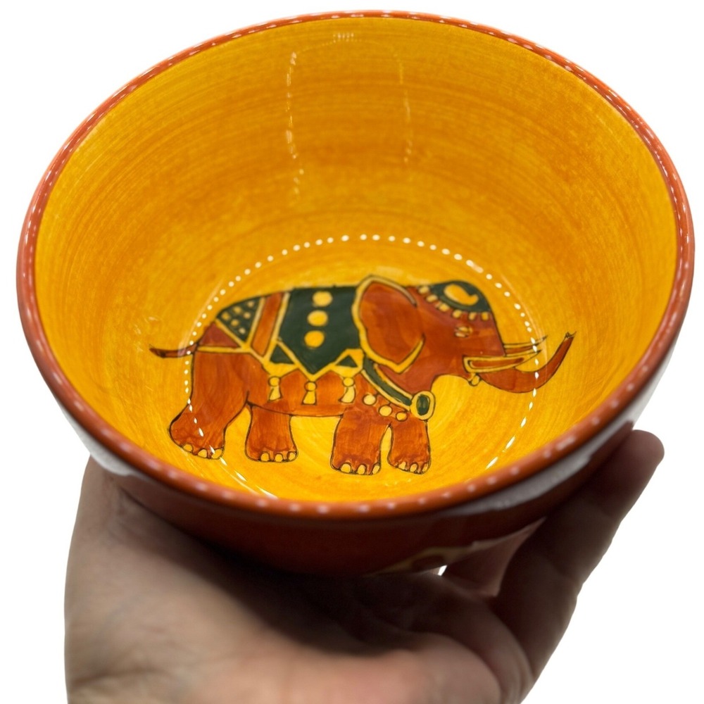 Vintage Pier 1 One Elephant Terracotta Red Orange Cereal Bowl